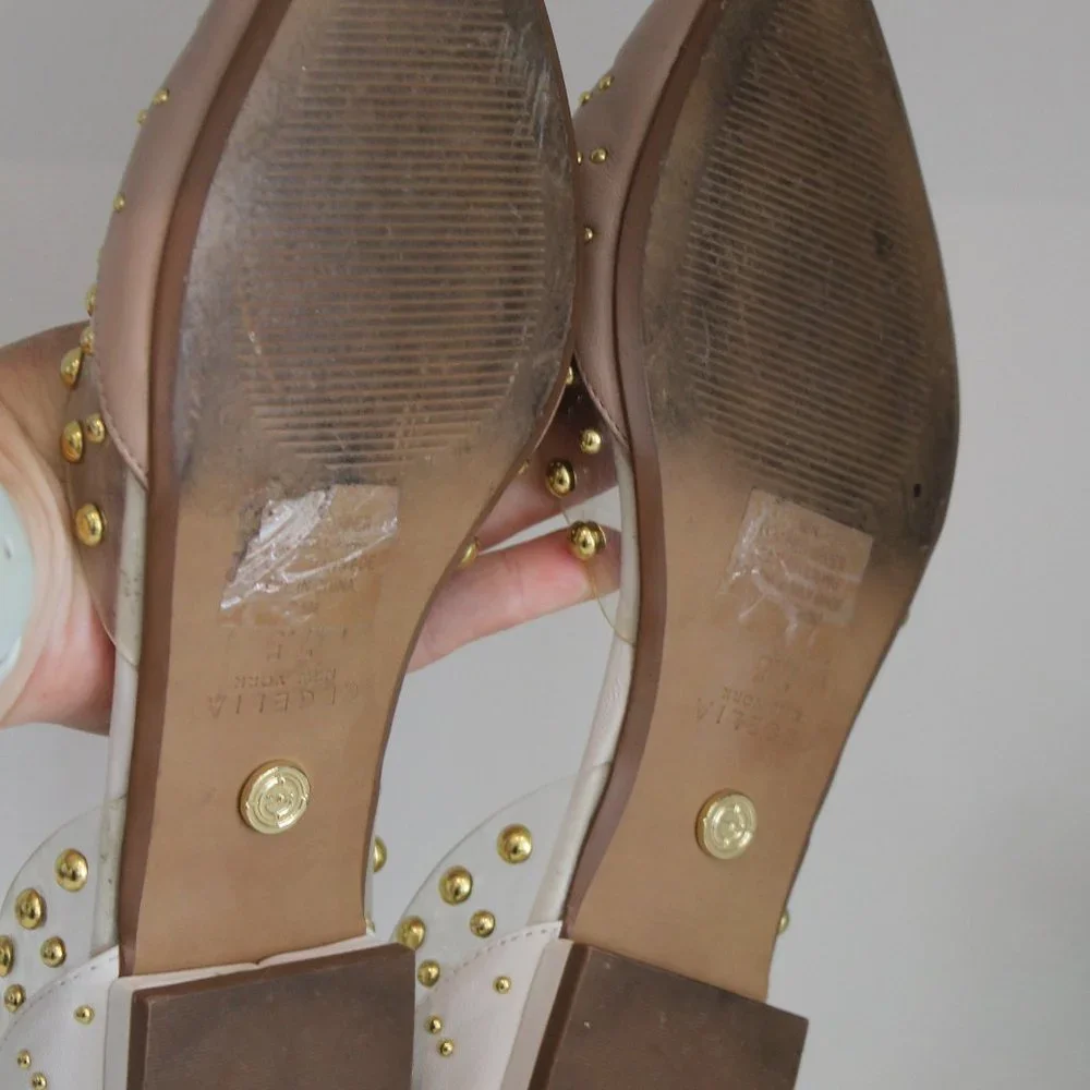 Cecelia New York Min White Ballet Flats Clear Chic Pointy Studded Shoes 7.5